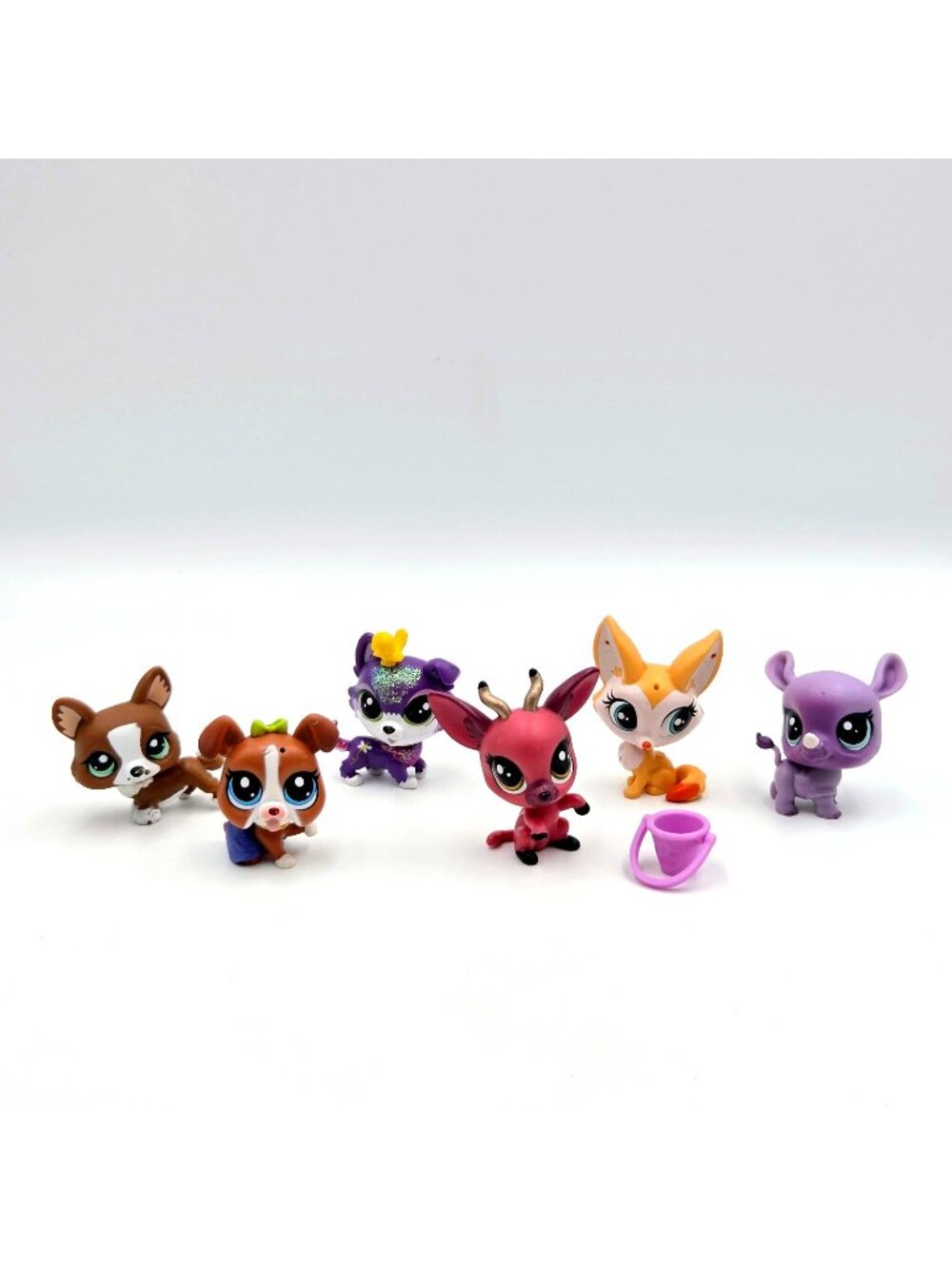 Littlest Pet Shop Lot Of 6 Rhino Boxer Collie Fennec Fox Gazelle Corgi Dog Read
